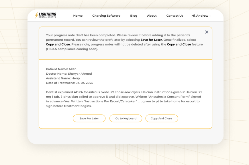 screenshot of Lightning Dental Charts